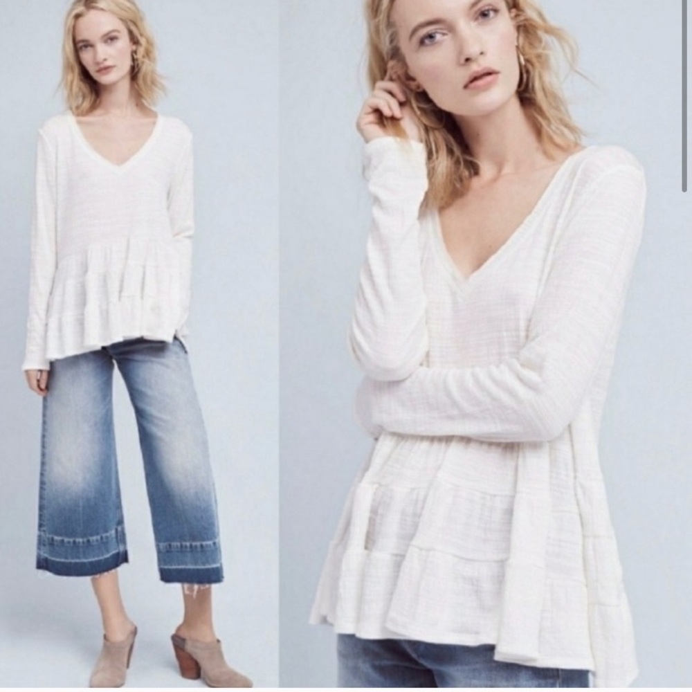 Anthropologie Deletta Peplum white v neck
